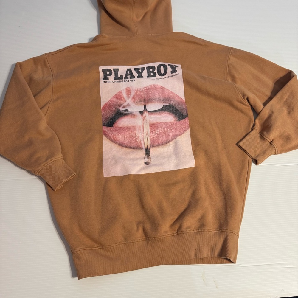Playboy x Missguided Tan Brown Oversized Graphic Hoodie Bunny Logo